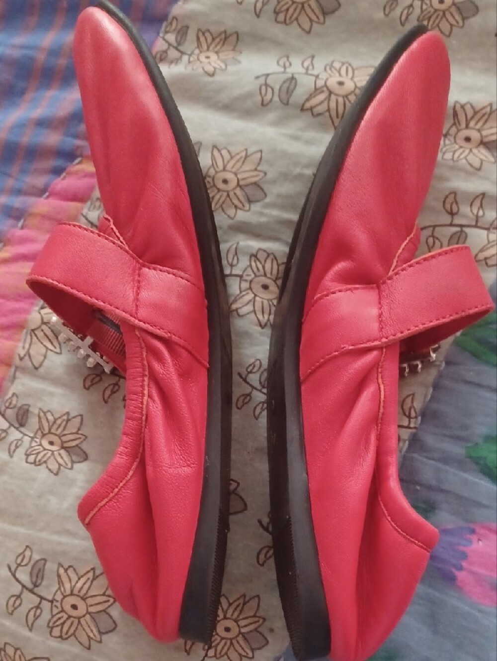 Free People Red Mary Jane Flats with Decorative Buckle - Picture 3 of 6